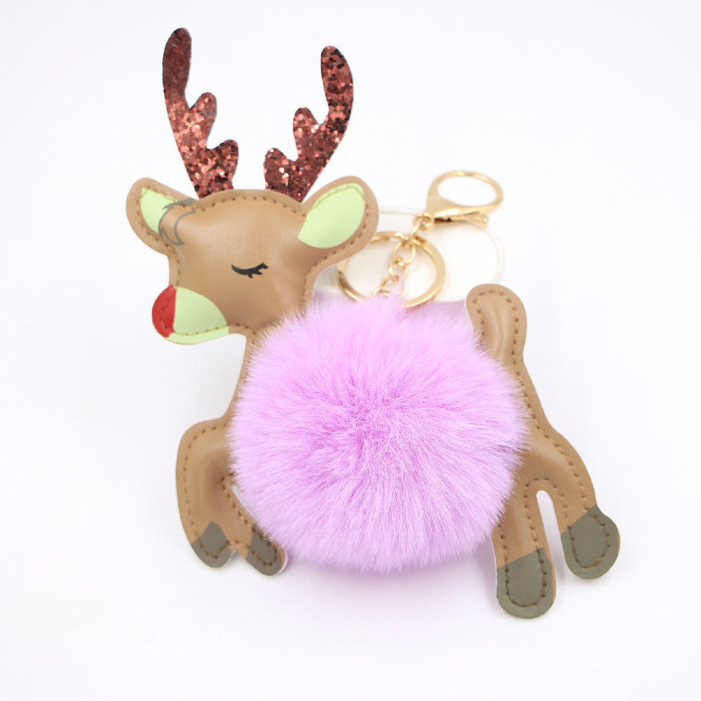 Wholesale Christmas Deer Plush Ball Keychain